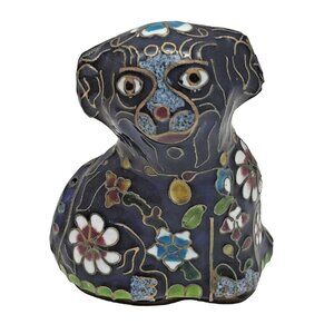 Vintage Cloisonne Dog Figurine Enameled Handcrafted Enamelware On Brass Small